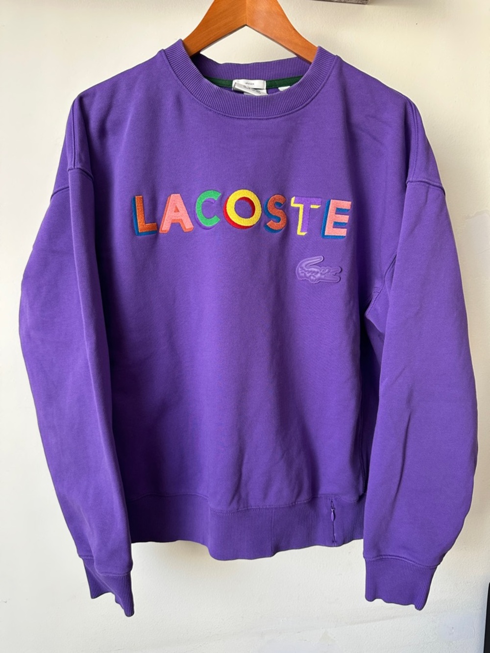 Lacoste Purple Crewneck Sweatshirt with Multicolor Logo medium